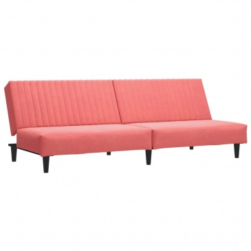 2-os. kanapa z podnóżkiem, różowa, tapicerowana aksamitem