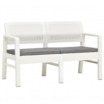 2-os. ławka ogrodowa z poduszkami, 120 cm, plastik, biała