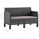 2-osobowa sofa ogrodowa z poduszkami, antracytowa, rattan pp