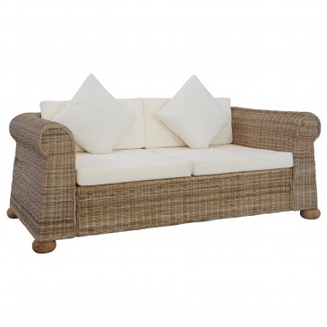 2-osobowa sofa z poduszkami, naturalny rattan