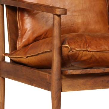 2-osobowa sofa z prawdziwej skóry i drewna akacjowego, brązowa