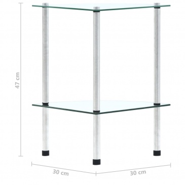 2-poziomowa półka, przezroczysta, 30x30x47 cm, szkło hartowane