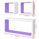3 biało fioletowe wiszące półki ozdobne MDF Cube