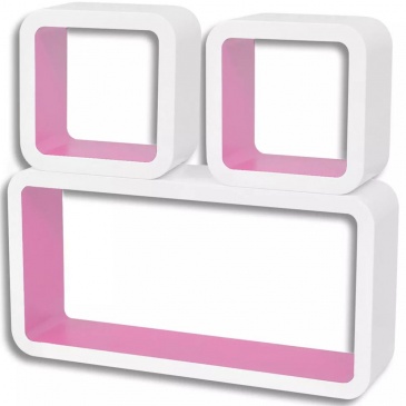 3 biało różowe wiszące półki ozdobne MDF Cube