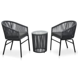 3-cz. zestaw mebli bistro z poduszkami, rattan PVC, antracyt