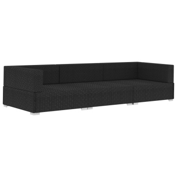 3-częściowa sofa ogrodowa z poduszkami, rattan PE, czarna