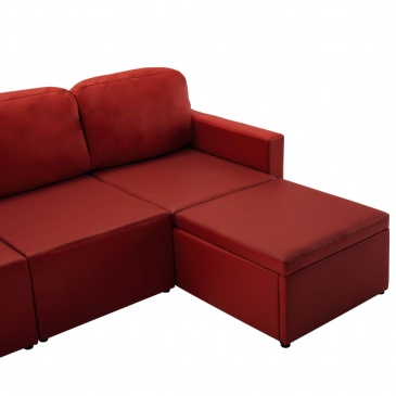3-osobowa, rozkładana sofa modułowa, czerwona, sztuczna skóra