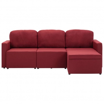 3-osobowa, rozkładana sofa modułowa, czerwone wino, tkanina