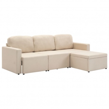 3-osobowa, rozkładana sofa modułowa, kremowa, tkanina