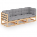 3-osobowa sofa ogrodowa z poduszkami, lite drewno sosnowe