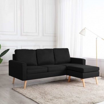3-osobowa sofa z podnóżkiem, czarna, tapicerowana tkaniną