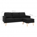 3-osobowa sofa z podnóżkiem, czarna, tapicerowana tkaniną