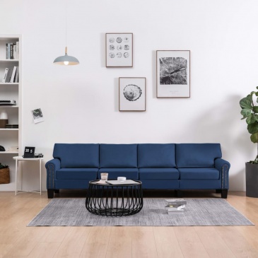4-osobowa sofa, niebieska, tapicerowana tkaniną