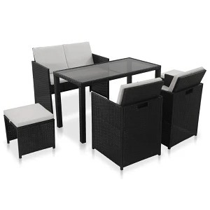 6-cz. zestaw mebli ogrodowych z poduszkami, rattan PE, czarny
