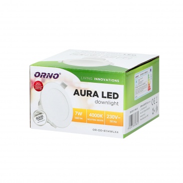 AURA LED 7W, oprawa  downlight, podtynkowa, 560lm, 4000K, biała, wbudowany zasilacz LED