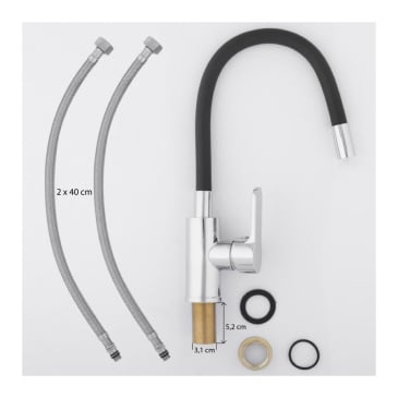 Bateria kuchenna stojąca elastyczna wylewka kran czarny