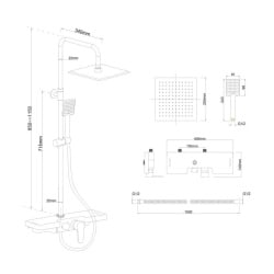 Bateria prysznicowa natryskowa panel slim kwadrat z deszczownicą 25 cm - yoka