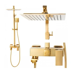 Bateria prysznicowa z deszczownicą 25 cm natynkowy panel prysznicowy złoty - Yoka Bateria prysznicowa z deszczownicą 25 cm natynkowy panel prysznicowy złoty - Yoka