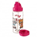 Bidon butelka dziecięca zamykana ze słomką i paskiem różowa kotki tritan 490 ml