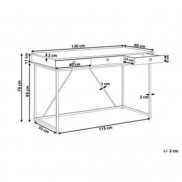 Biurko z szufladami 120 x 60 cm jasne drewno z czarnym HINTON