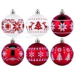 Bombki choinkowe nietłukące czerwone białe 6 cm 30 szt.