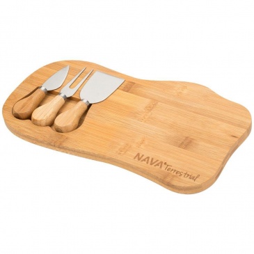 Deska bambusowa z nożami, nożykami do krojenia, serwowania sera, serów