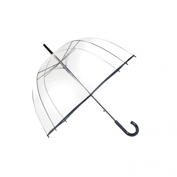 Długi duży parasol przezroczysty kopuła z czarną obwódką 