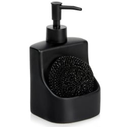 Dozownik płynu do naczyń z pojemnikiem na gąbkę i z gąbką ceramiczny czarny 400 ml