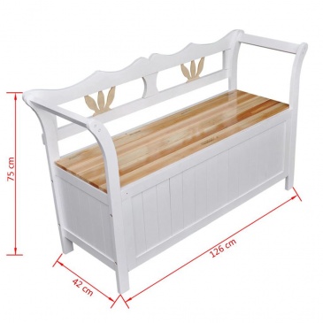 Drewniana ławka ze schowkiem 126x42x75 cm biała