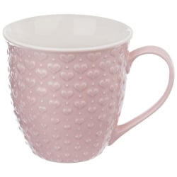 Duży kubek ceramiczny, serca, z uchem, do kawy, herbaty, 580 ml, różowy