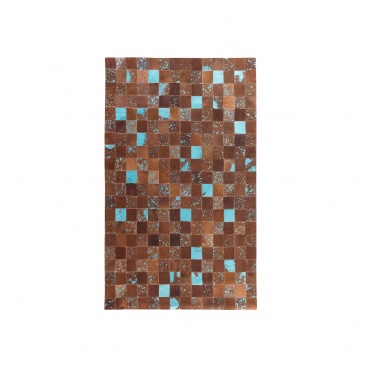 Dywan - brązowo-niebieski - skóra - patchwork - 160x230 cm - Quindici