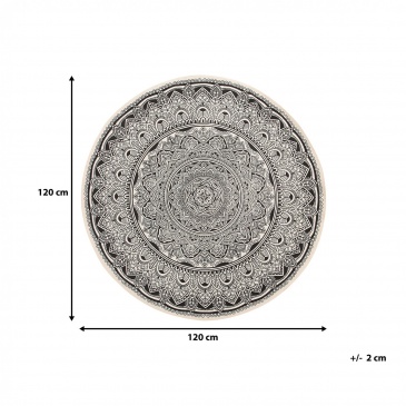 Dywan okrągły orientalny nadruk ø 120 cm czarno-kremowy HIZAN