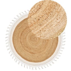 Dywan okrągły z juty ⌀ 140 cm beżowy z białym marts