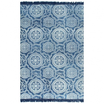 Dywan typu kilim, bawełna, 120 x 180 cm, niebieski ze wzorem