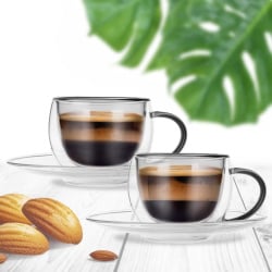 Filiżanki termiczne ze spodkiem z podwójną ścianką do kawy espresso double 90 ml 2 szt.