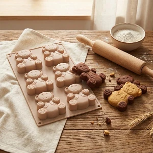 Forma do ciastek muffinek silikonowa beżowa misie 30x17,5x2 cm