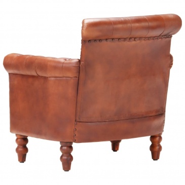 Fotel, brązowy, naturalna kozia skóra