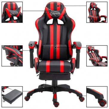 Fotel gamingowy dla gracza z podnóżkiem czerwony PU