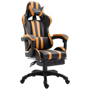Fotel gamingowy dla gracza z podnóżkiem pomarańczowy PU
