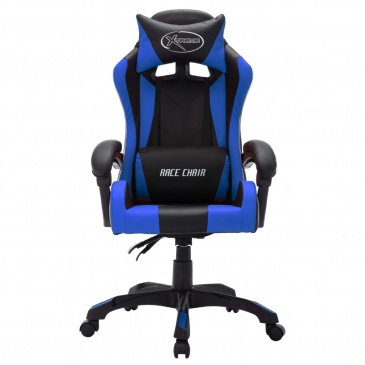 Fotel dla gracza z RGB LED, niebiesko-czarny, sztuczna skóra