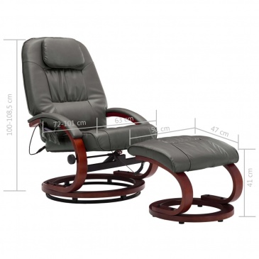 Fotel do masażu z podnóżkiem regulowany ekoskóra szary