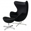 Fotel EGG CLASSIC VELVET czarny z podnóżkiem - welur, podstawa aluminiowa