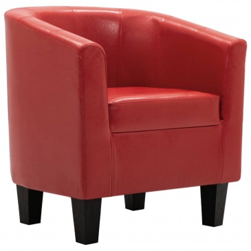 Fotel klubowy z podnóżkiem czerwony sztuczna skóra
