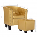 Fotel klubowy z podnóżkiem lśniący złoty sztuczna skóra
