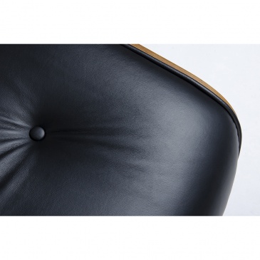 Fotel biurowy Lounge czarny sklejka różana skóra naturalna