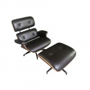 Fotel biurowy Lounge HM Premium Szeroki z podnóżkiem brązowy sklejka orzech skóra naturalna