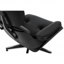 Fotel lounge hm premium szeroki z podnóżkiem czarny - czarny jesion, skóra naturalna