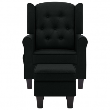 Fotel masujący z podnóżkiem, czarny, obity tkaniną