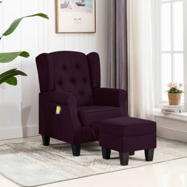 Fotel masujący z podnóżkiem, fioletowy, obity tkaniną