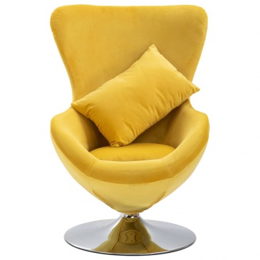Fotel do salonu obrotowy z poduszką żółty aksamitny